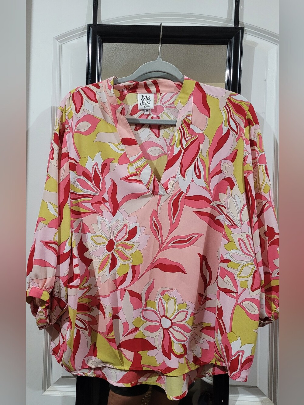 Pink Floral V-Neck Blouse